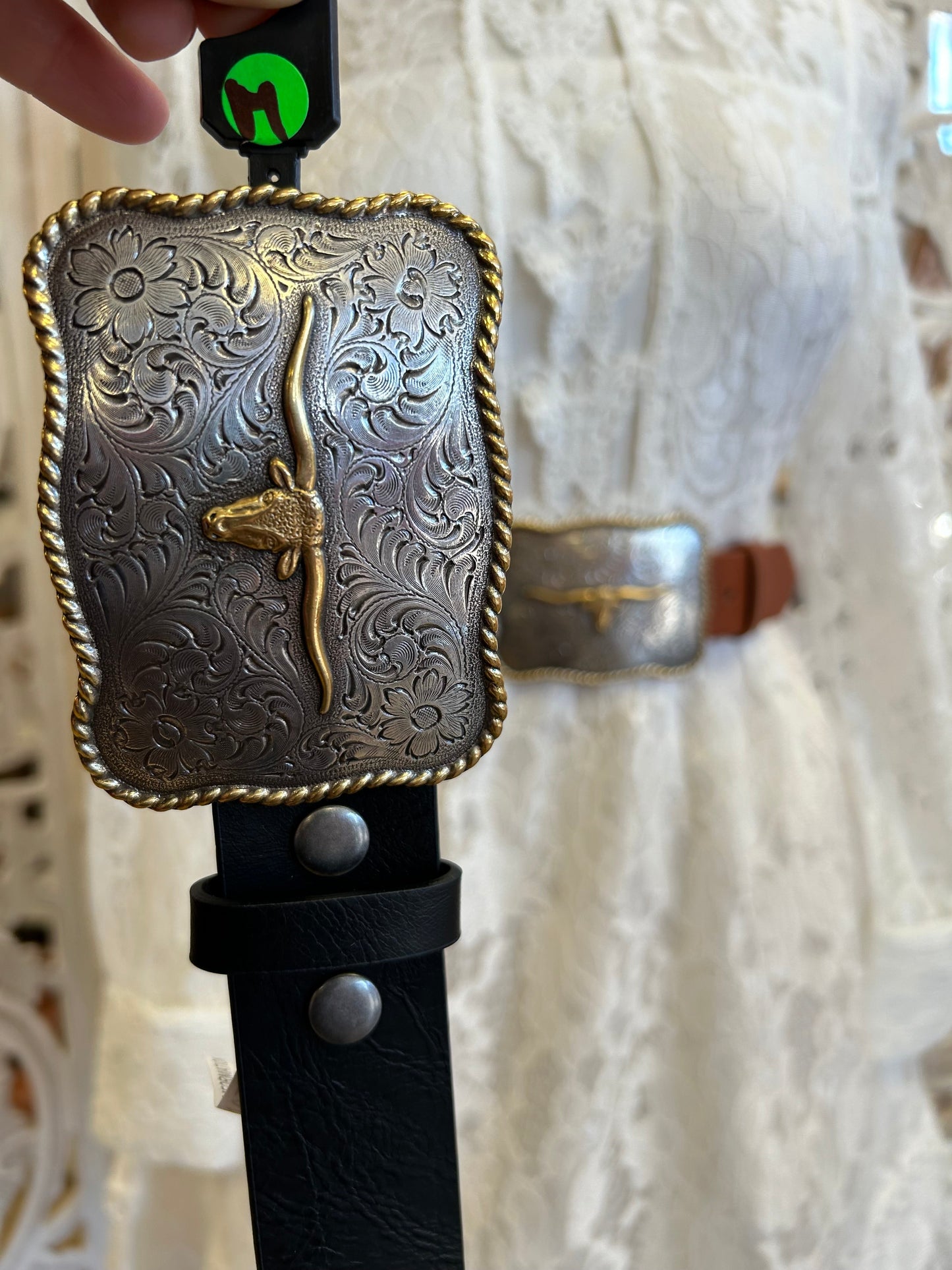 Faux Leather Horn Belt With Buckle