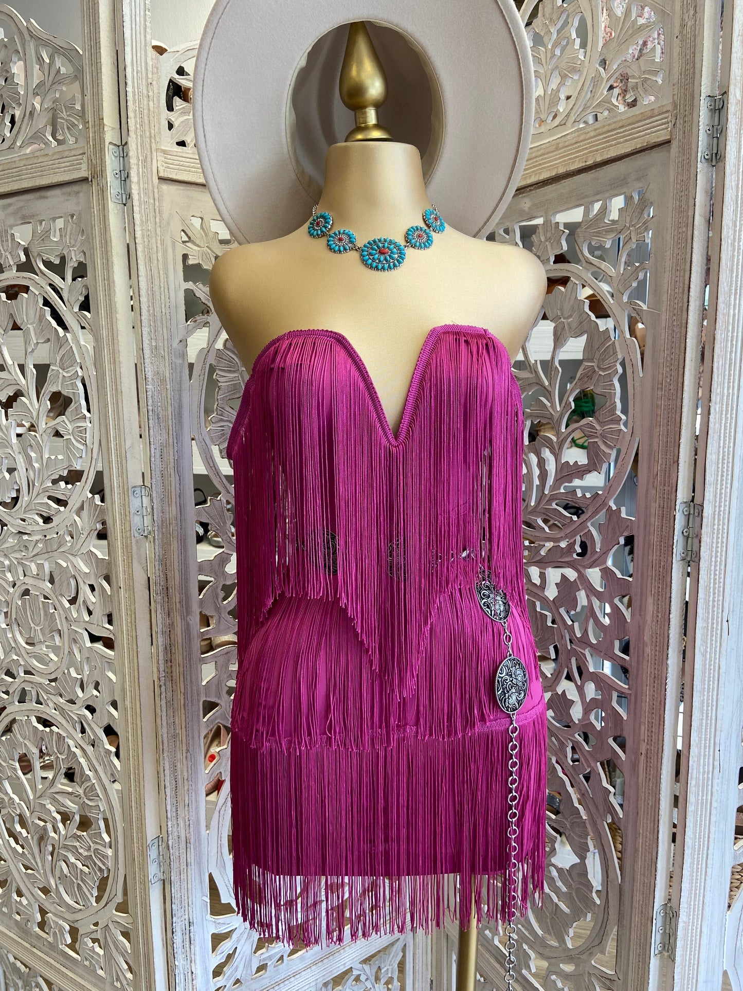 Magenta Fringe Dress