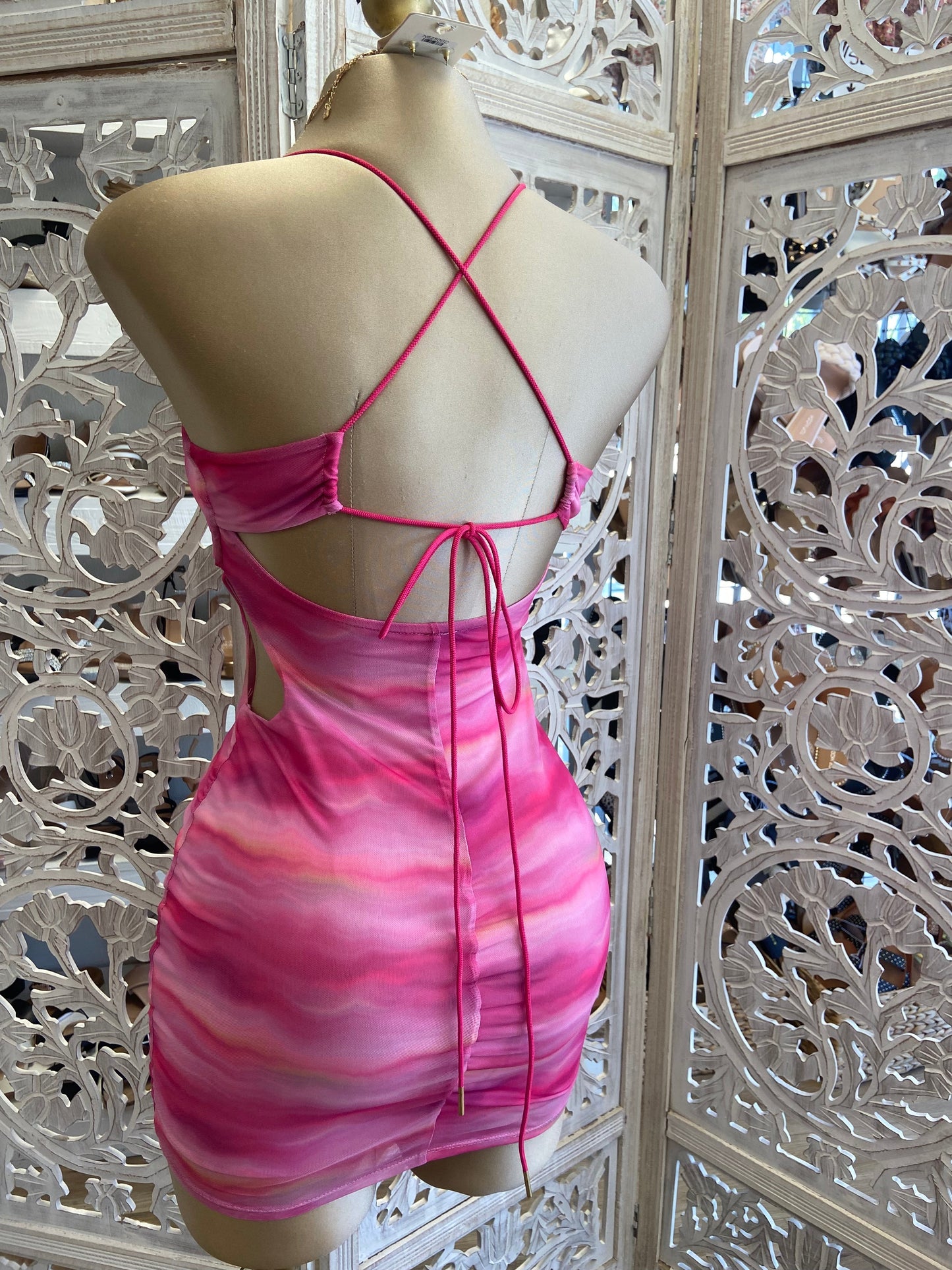 Tie Dye Hot Pink Cutout Mini Dress