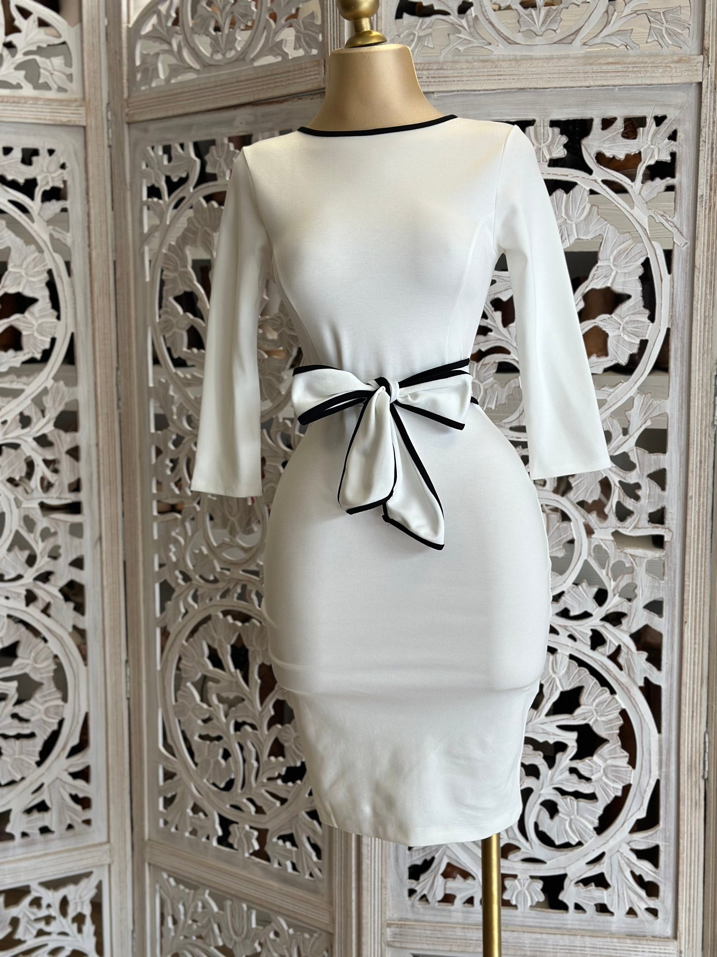 Cinched Ribbon Lined Dress Stretchy