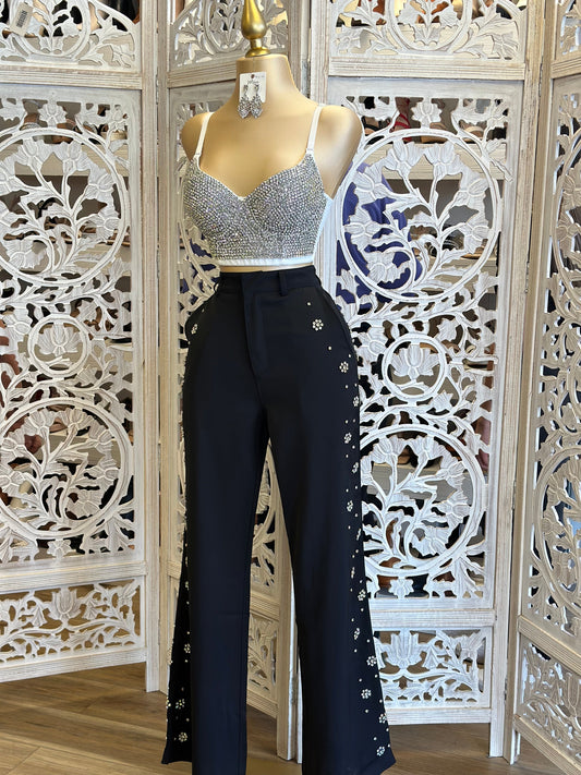 Rhinestone Flower Trousers- Not Stretchy