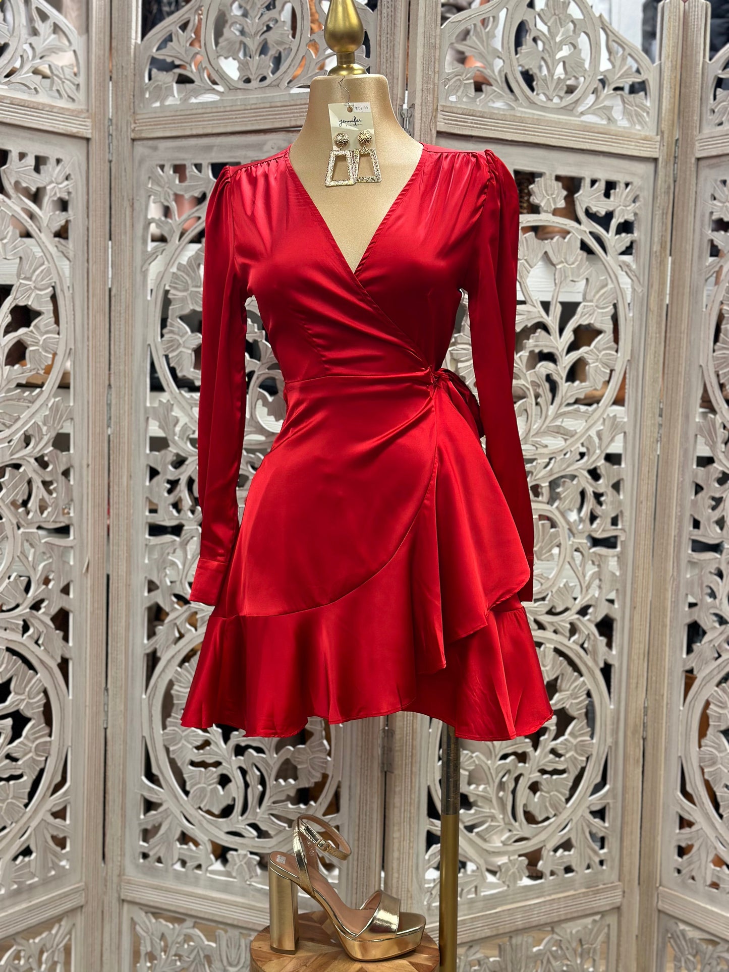 Silky Red Wrapped Dress