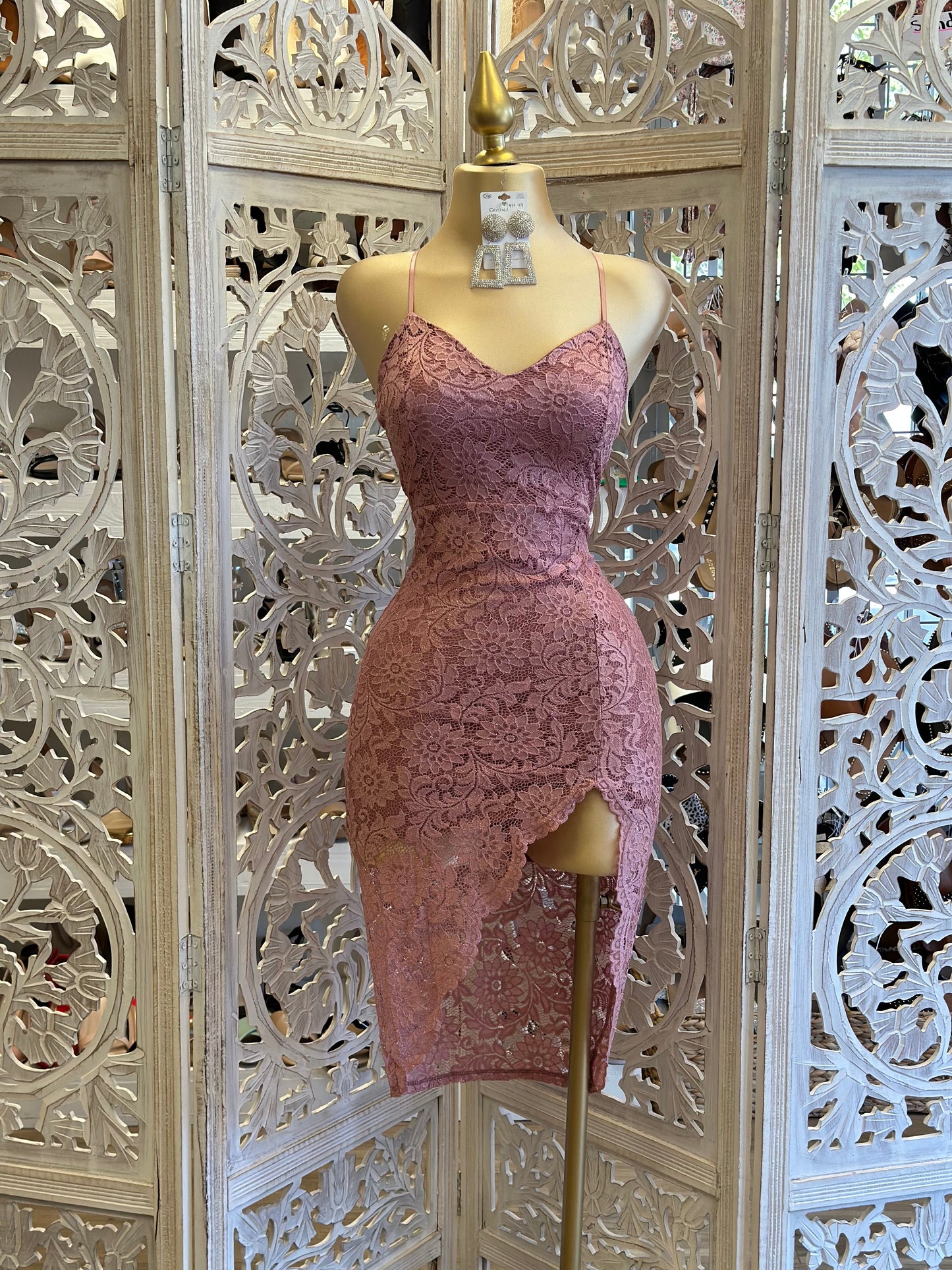 Crossback Mauve Lace Dress