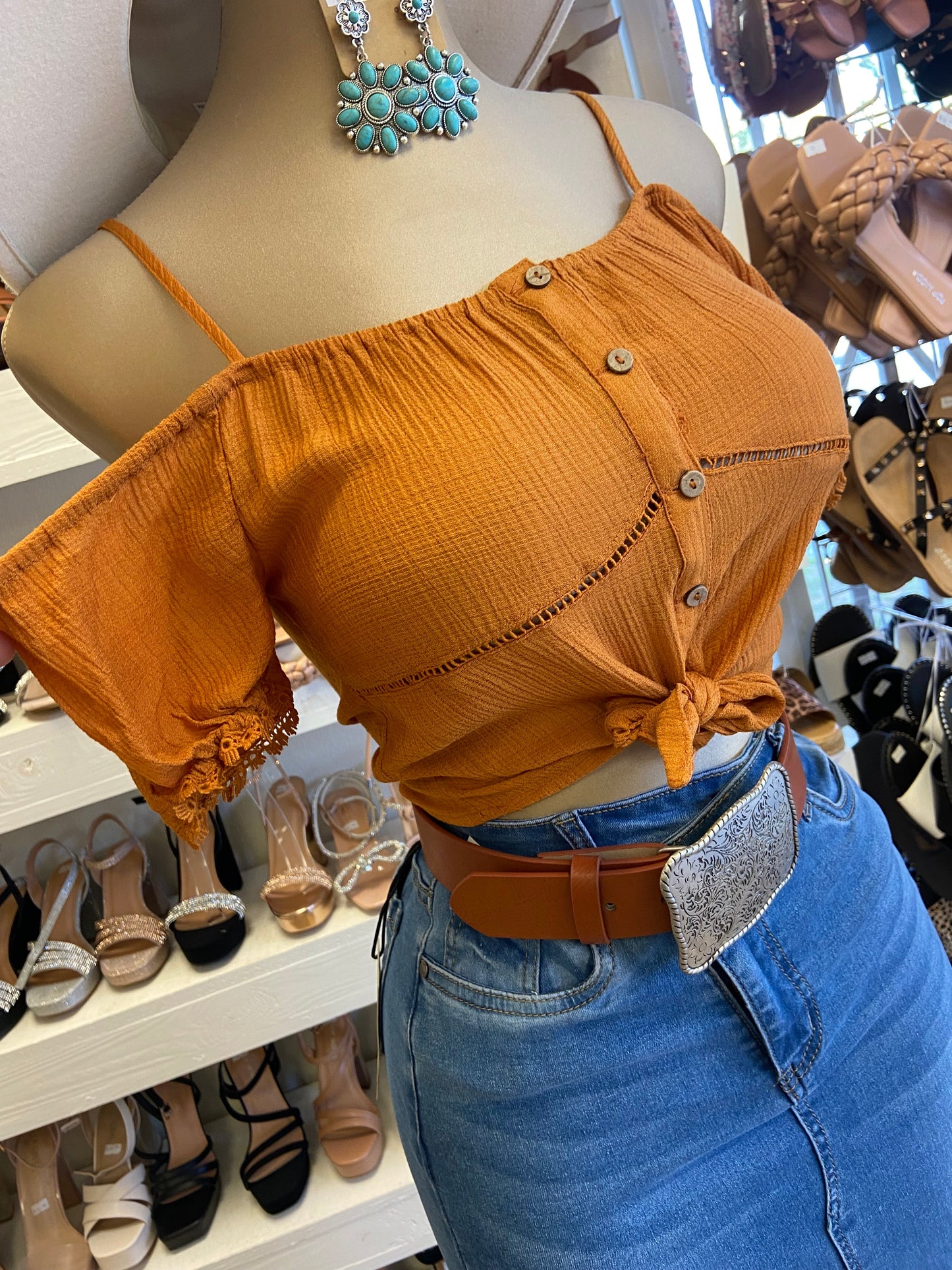 Orange Button Up Top