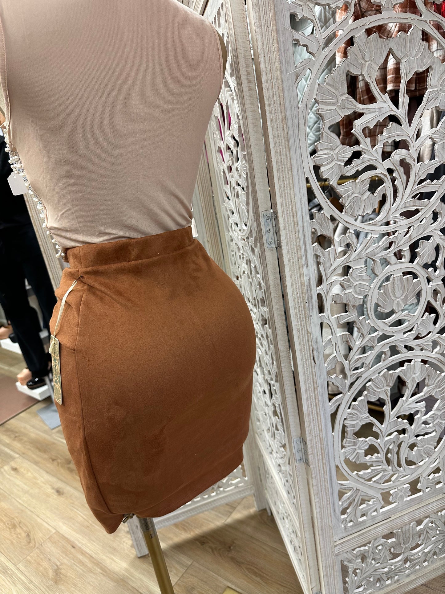 Brown Suede Knotted Skirt