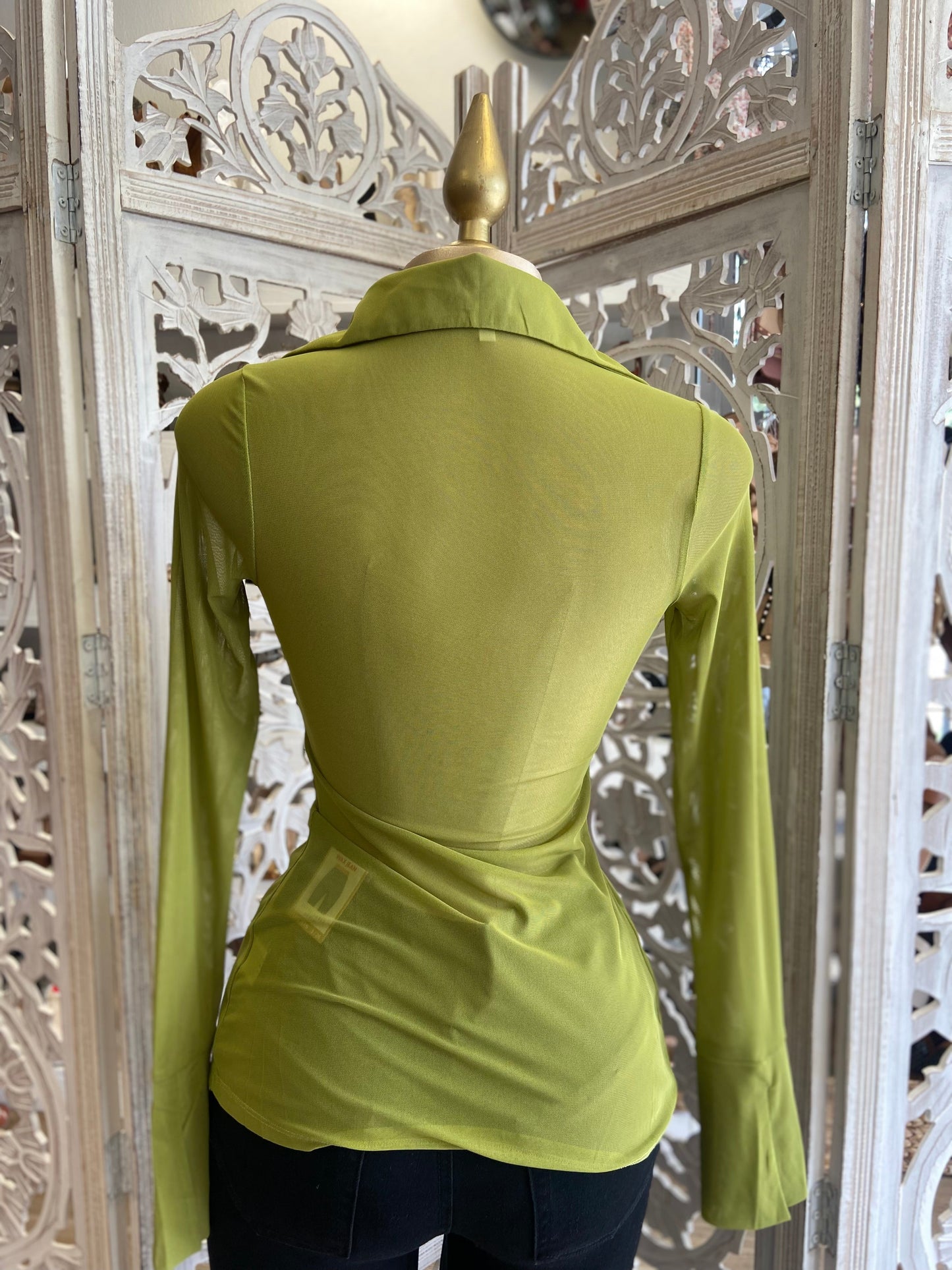 Green Sheer Button Blouse