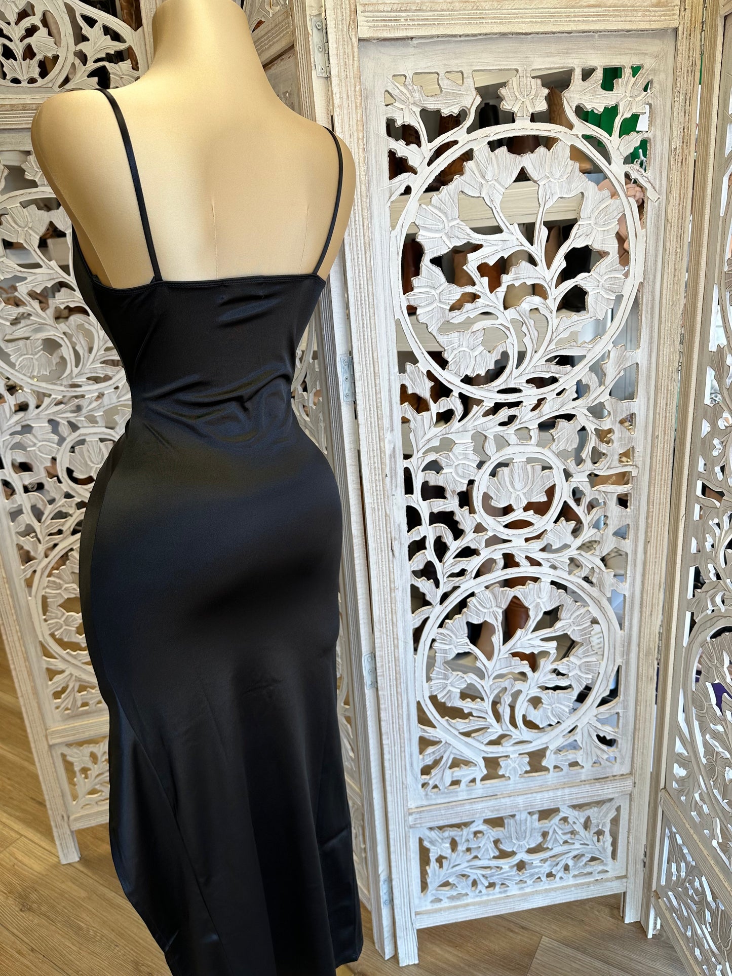 Black Ruched Cowl Gown