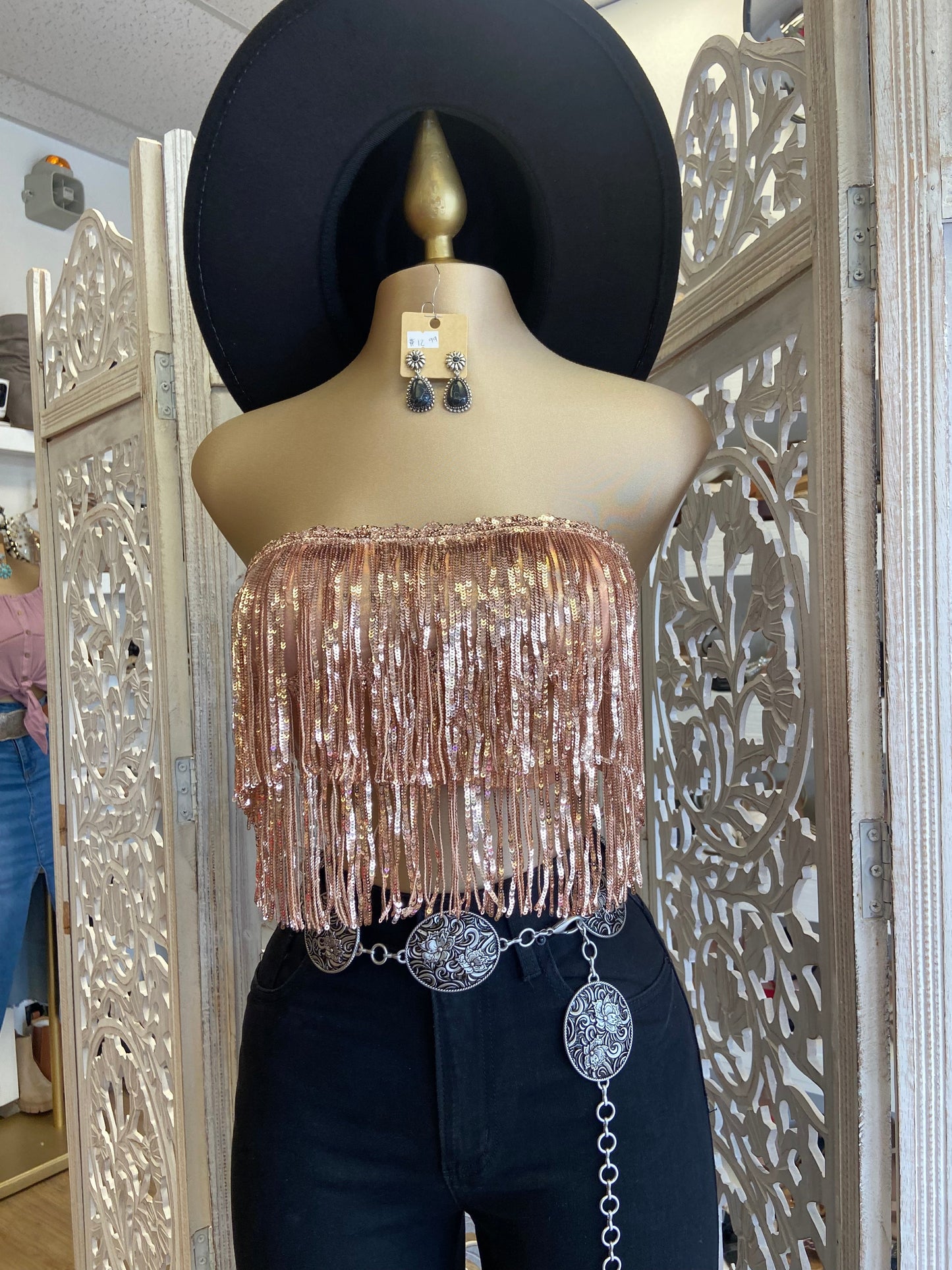 Fringe Rose Gold Sparkle Top