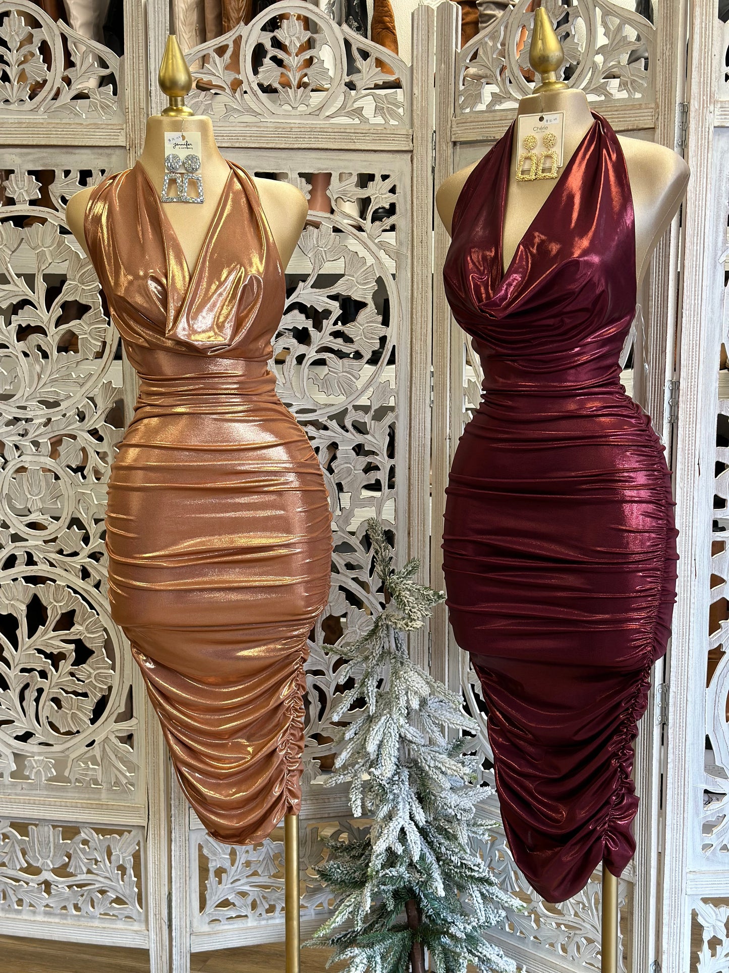 Rose Gold Cowl Neck Mini Dress