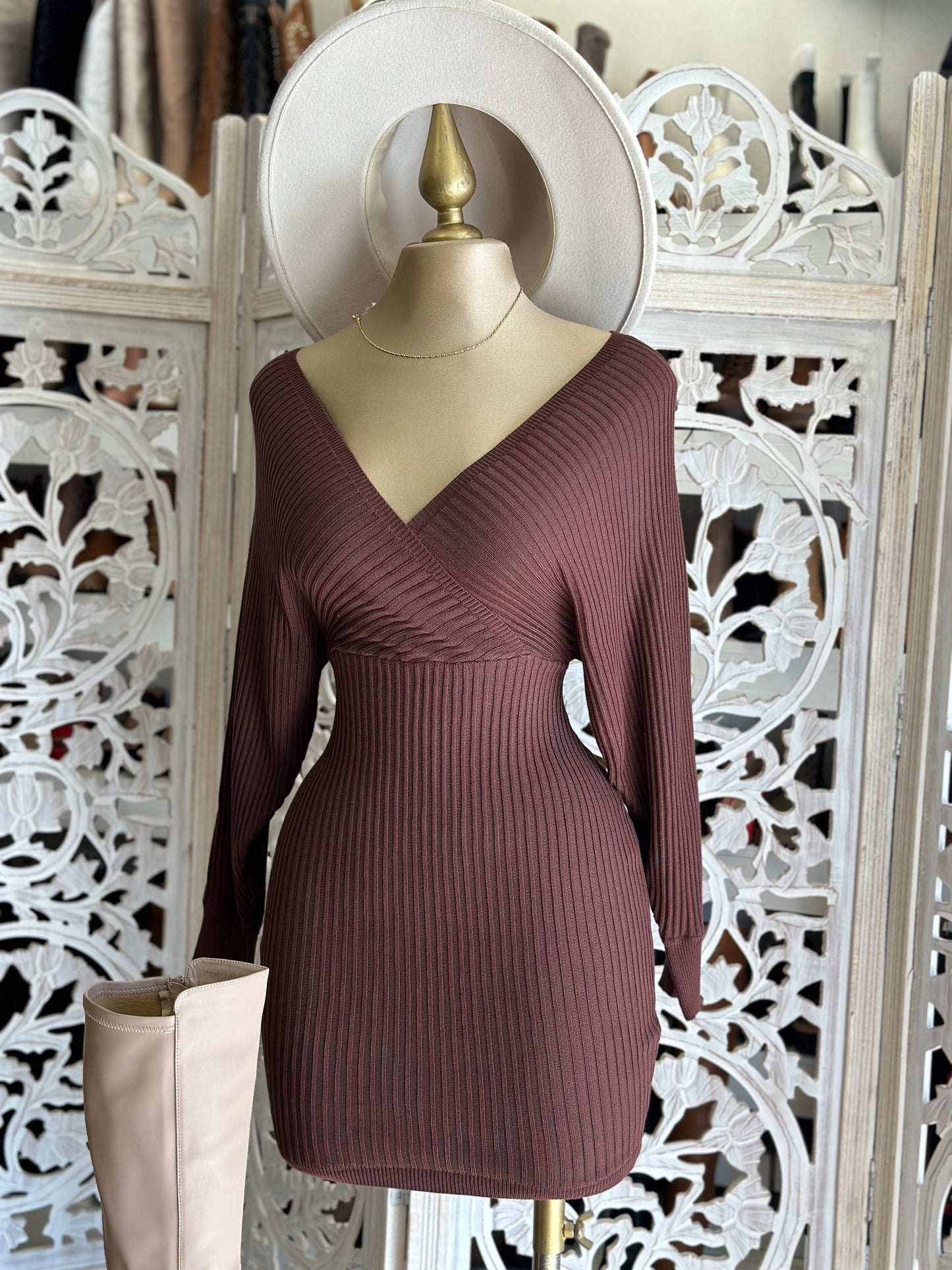 Brown Sweater Wrapped Dress