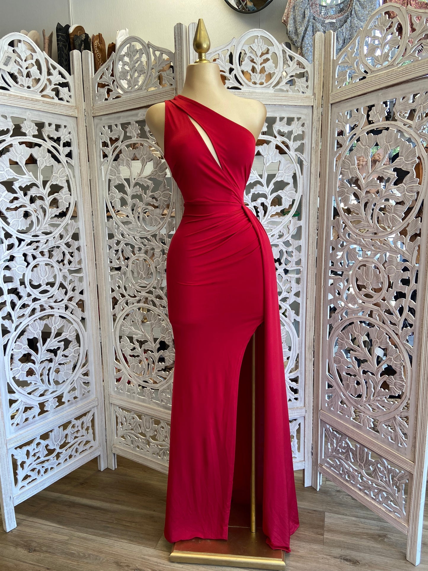 Red Cutout Draped along Dress