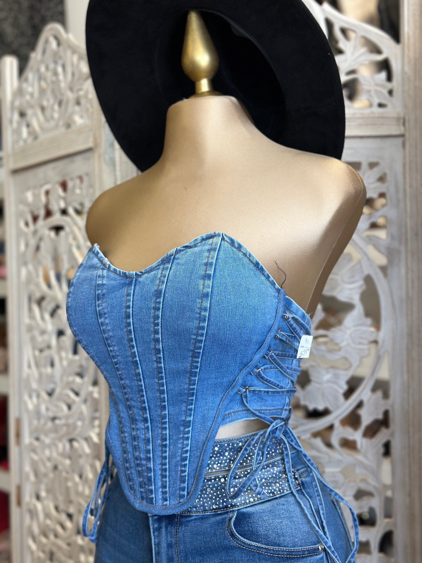 Denim Corset Tie Up Top- Stretchy