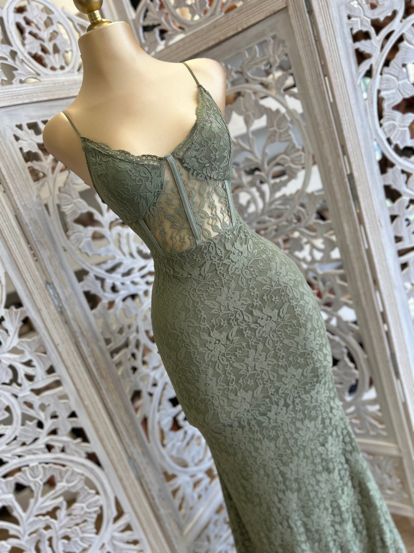 Lace Olive Formal Dress- Stretchy