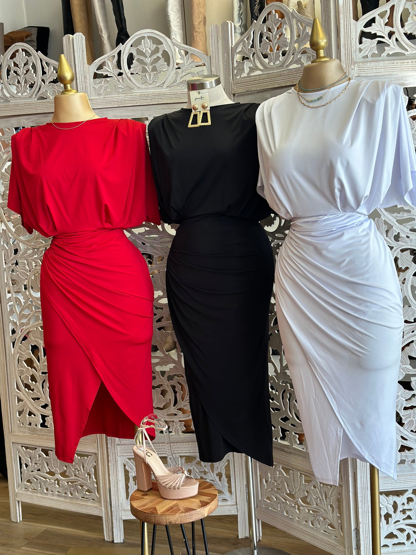 Draped Midi Dress- Stretchy