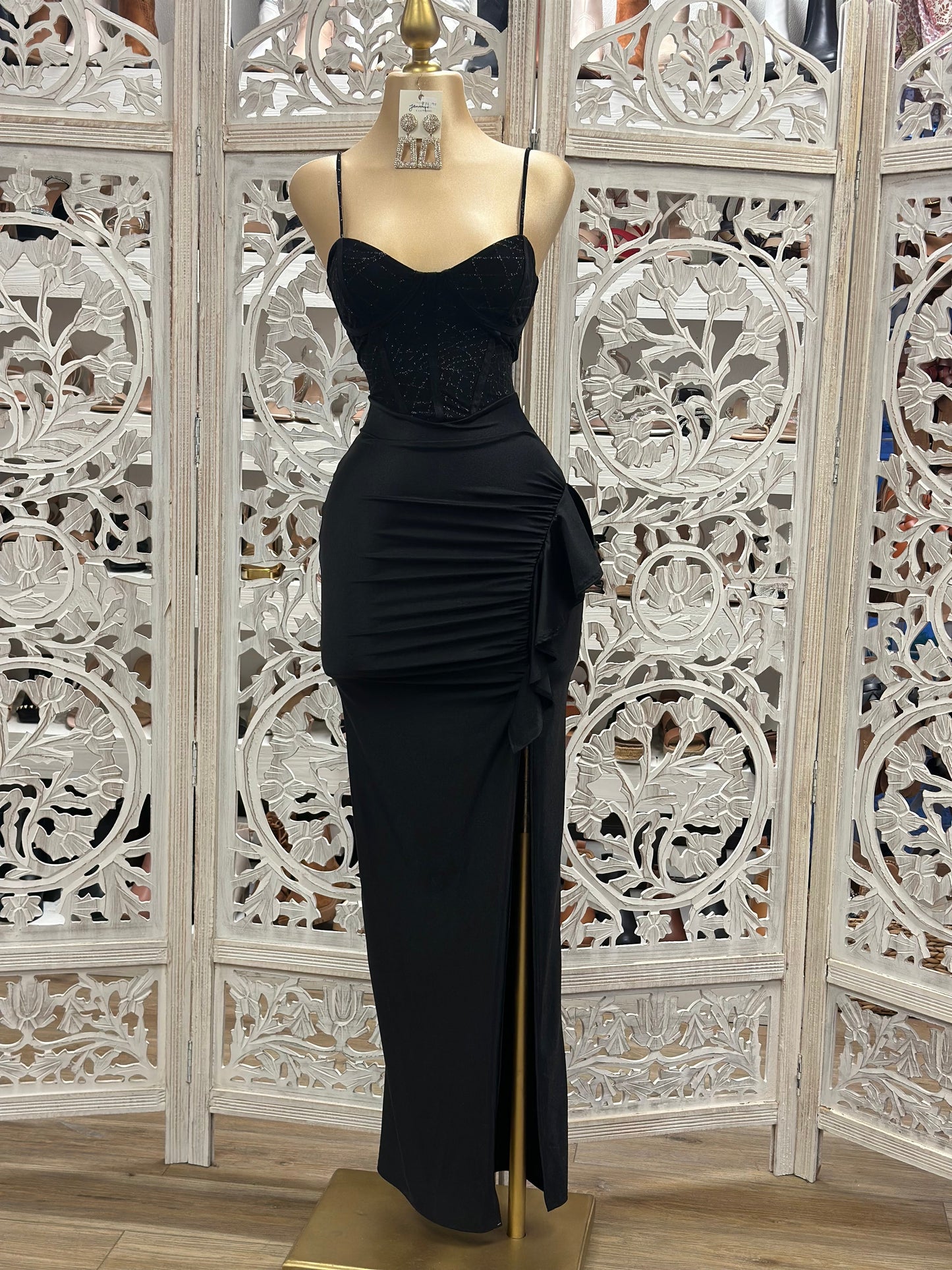 Glitter Lined Black Gown- Stretchy