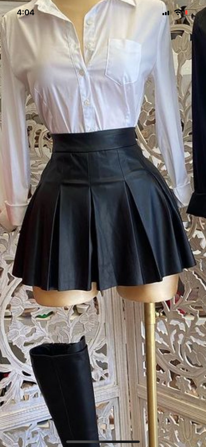 Black Faux Leather Mini Skort