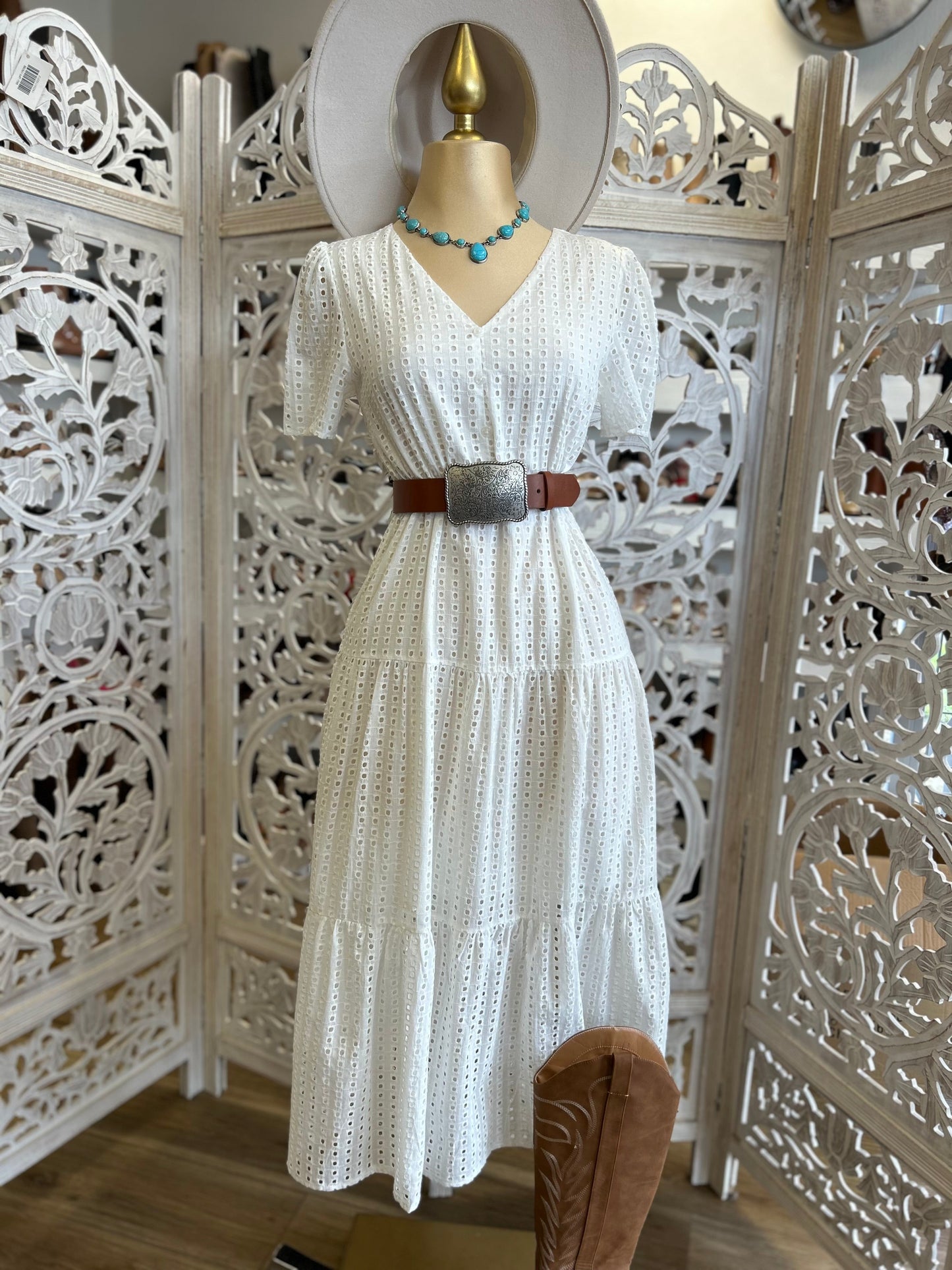 Eyelet Maxi Dress- Slightly Stretchy