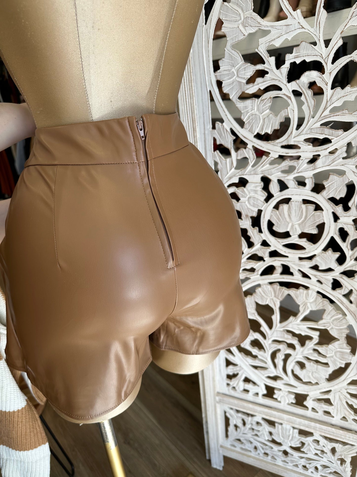 Faux Leather Camel Skort