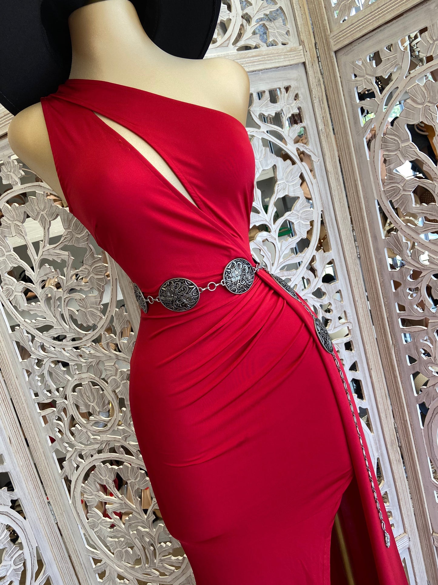 Red Cutout Draped along Dress