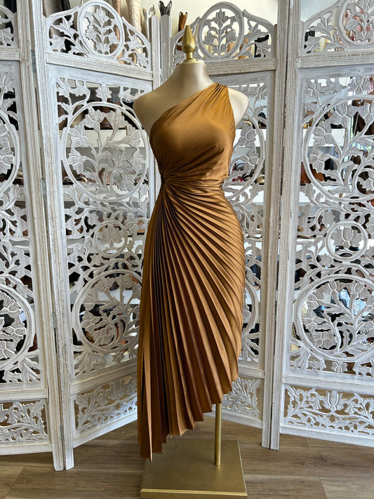 Pleated Cutout Bronze Dress- Not Stretchy