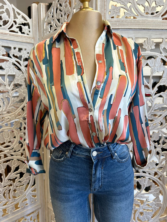 Multi Color Button Up Blouse