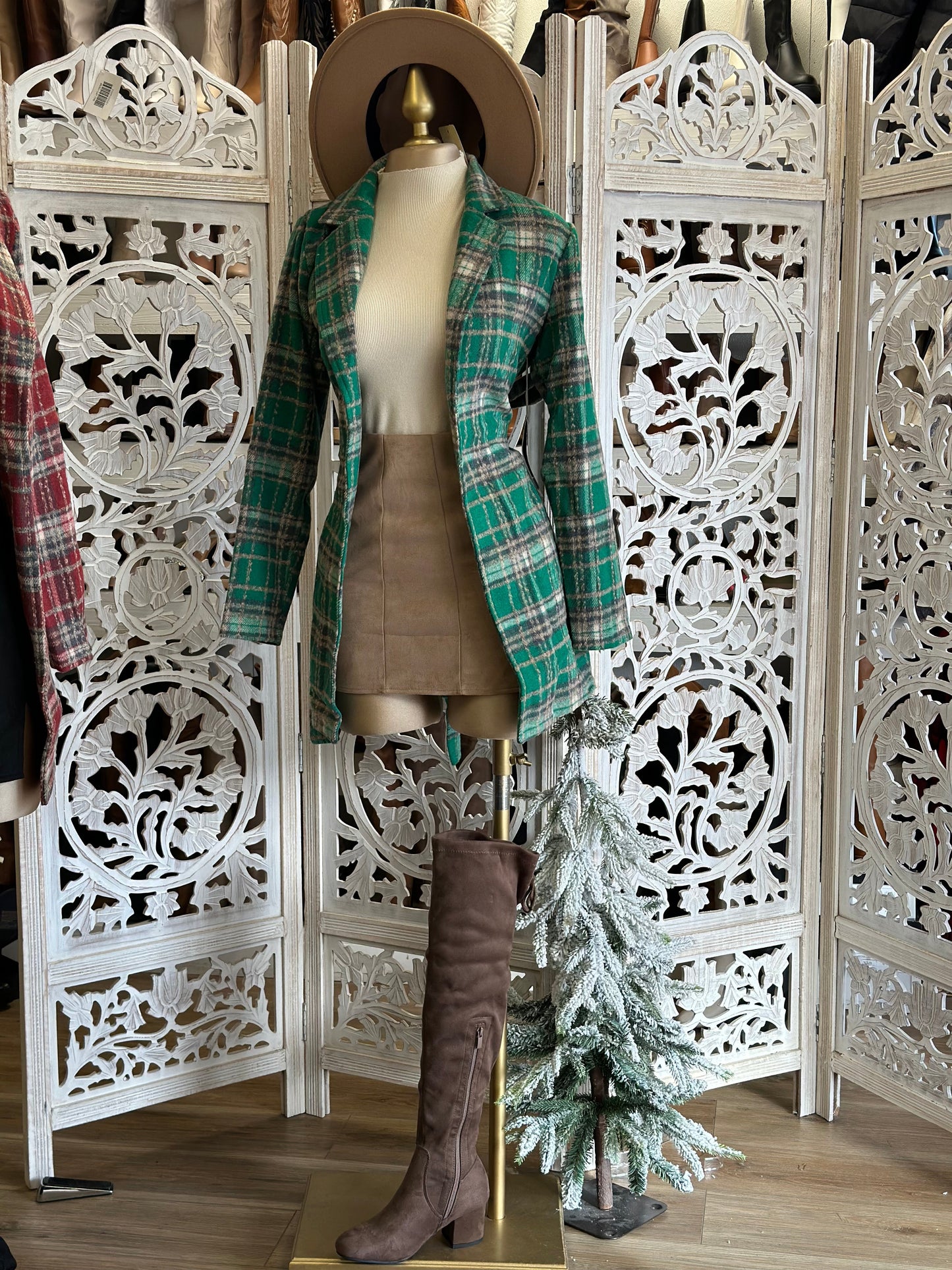 Green Plaid Blazer Coat