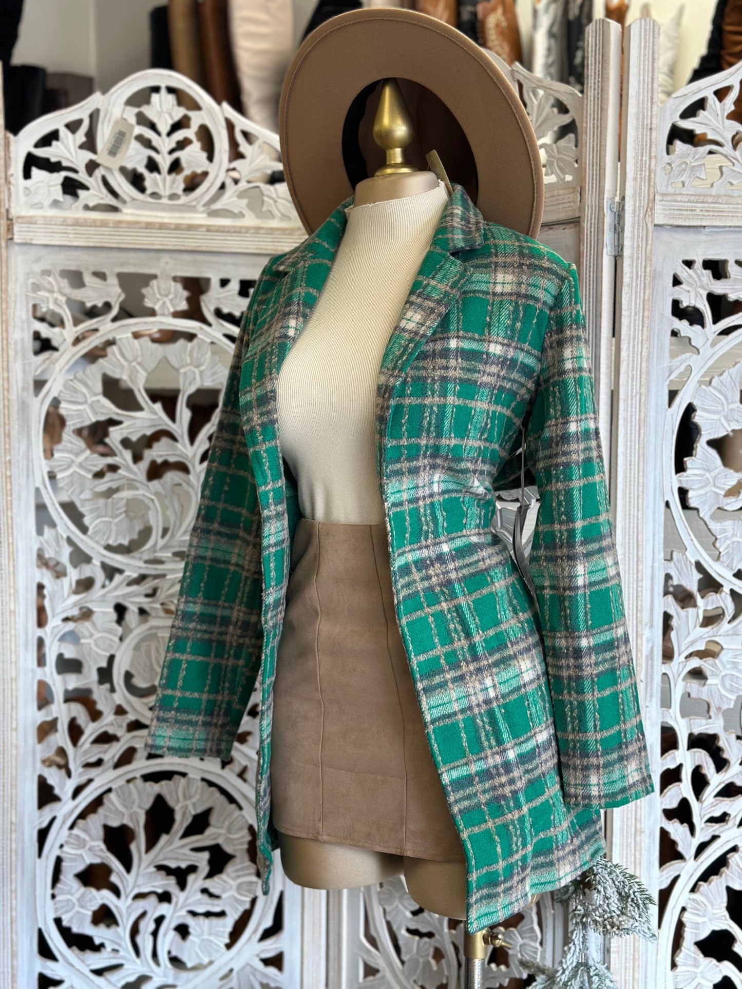 Green Plaid Blazer Coat