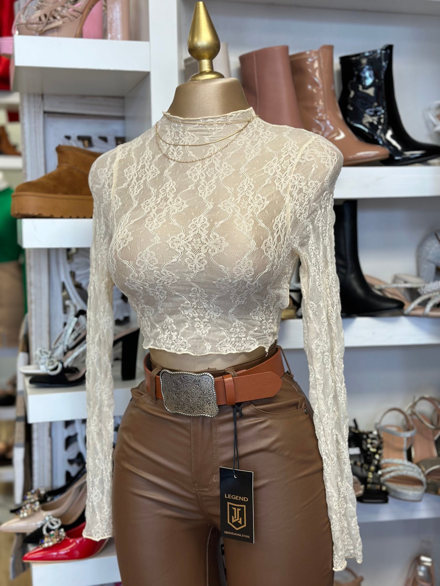 Mock Neck Lace Crop Top