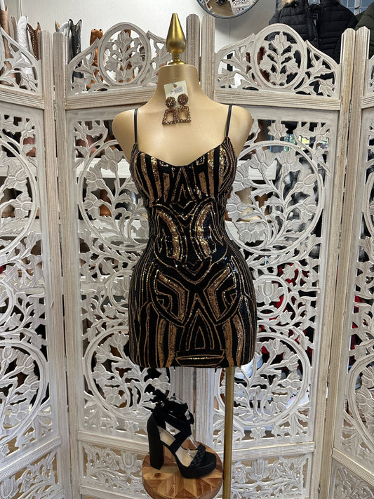 Black Sequin Pattern Mini Dress