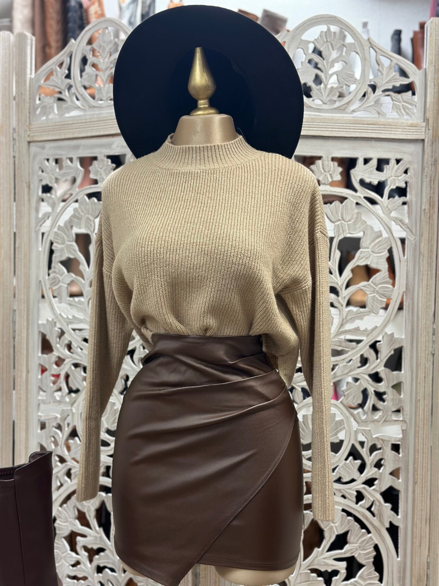 Chocolate Wrapped Faux Leather Skirt