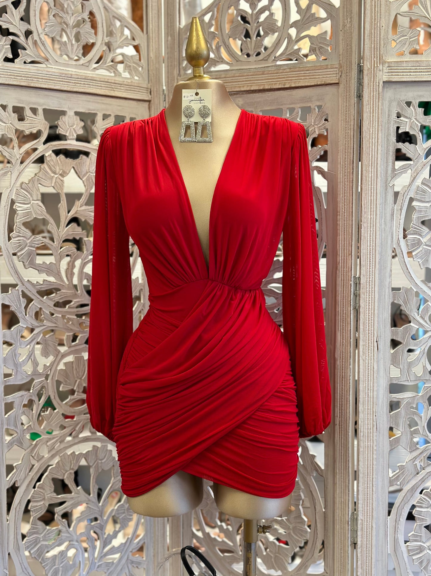 Cherry Red Deep V Mini Wrapped Dress