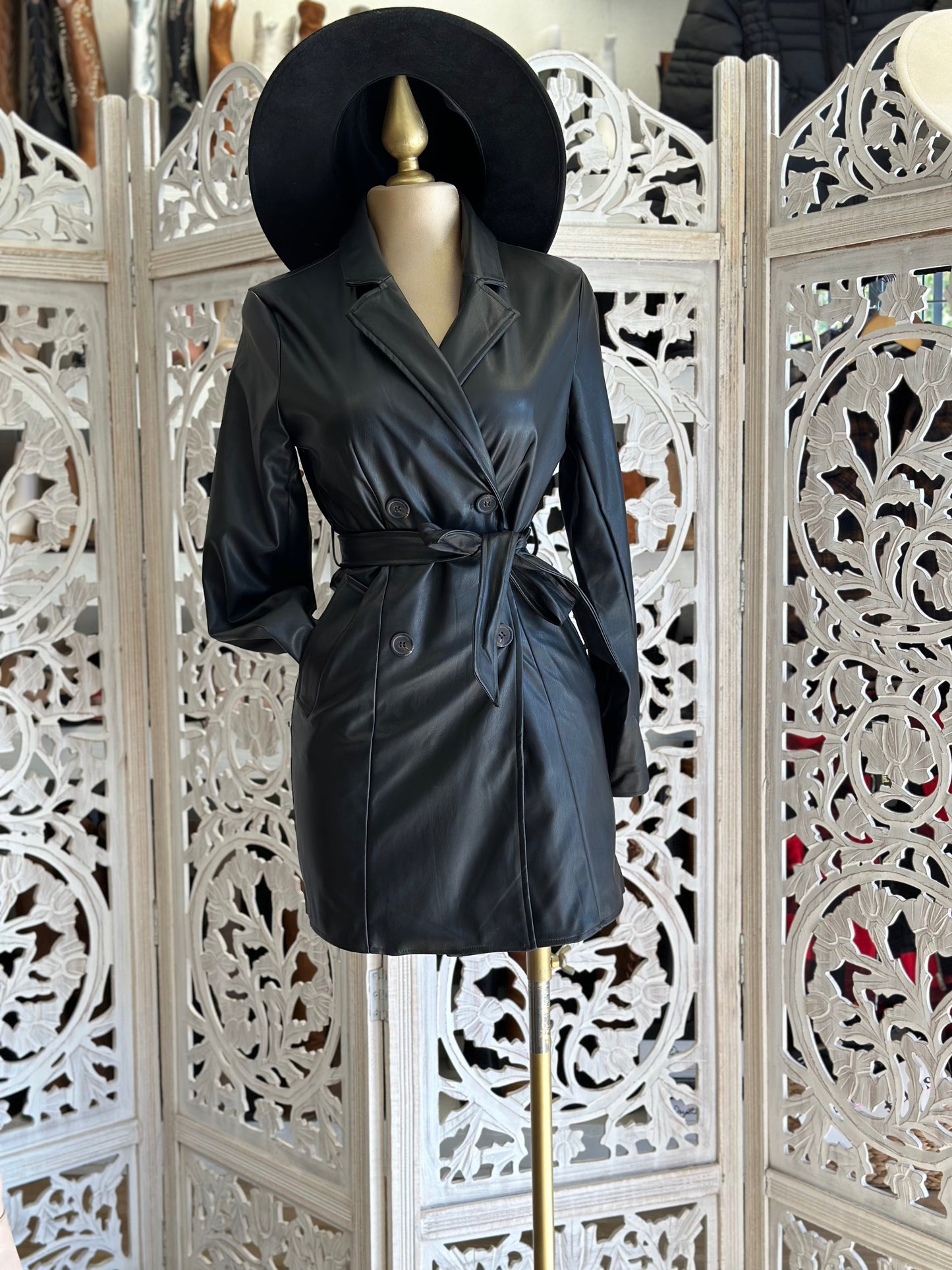 Faux Leather Trench Coath