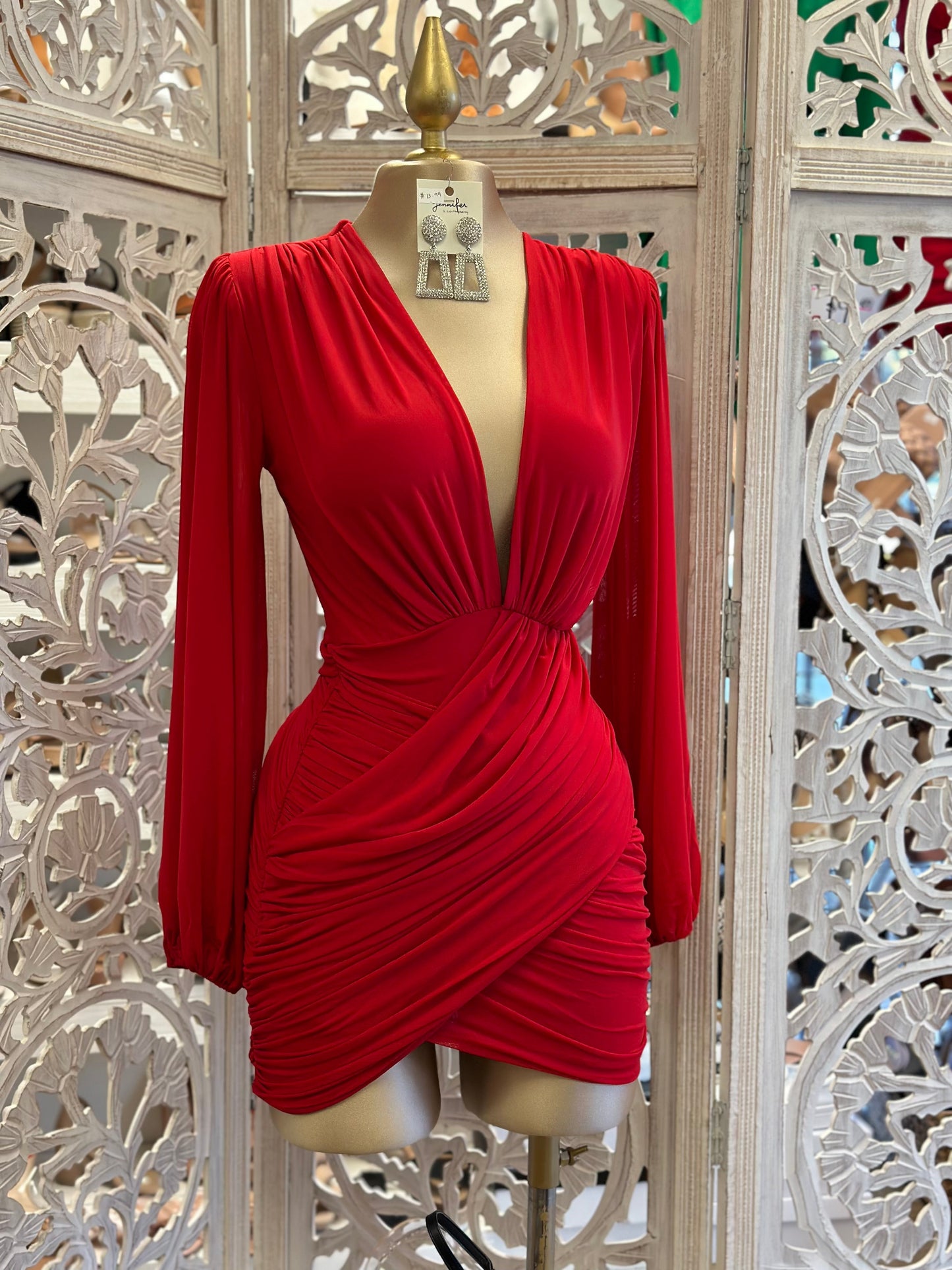 Cherry Red Deep V Mini Wrapped Dress