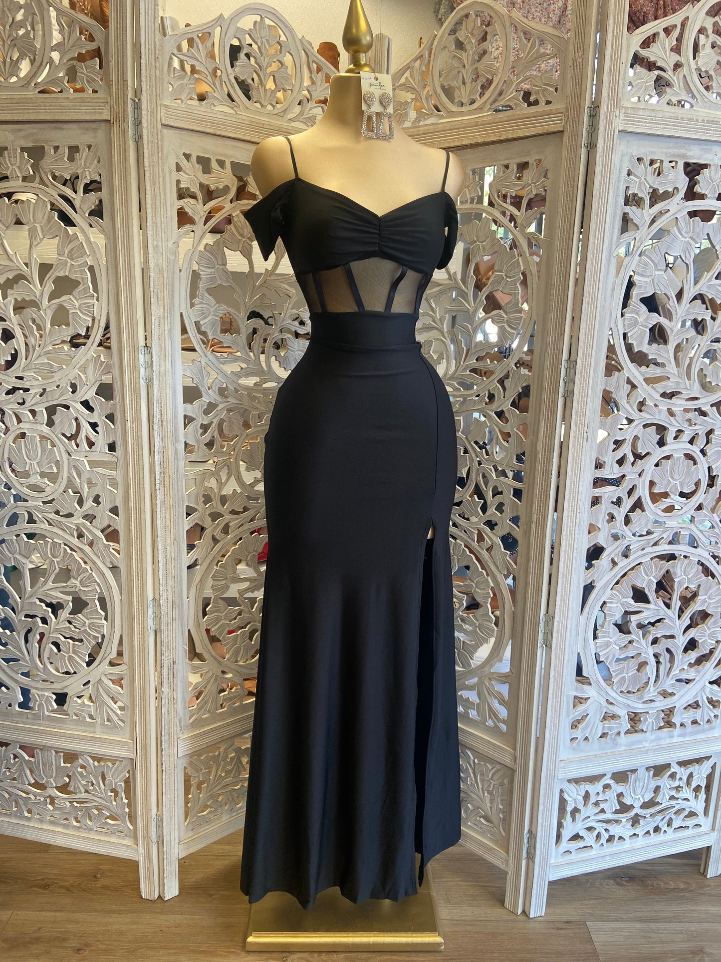 Black Corset Mesh Formal Dress