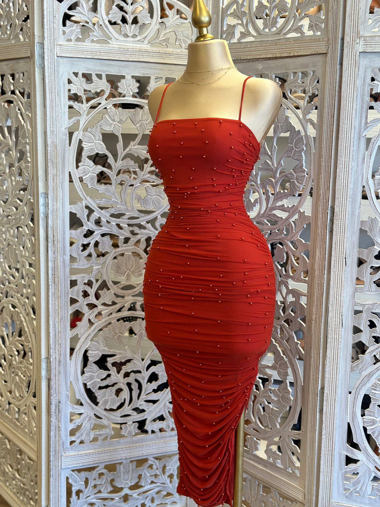 Pearl Detail Co?ac Dress- Stretchy