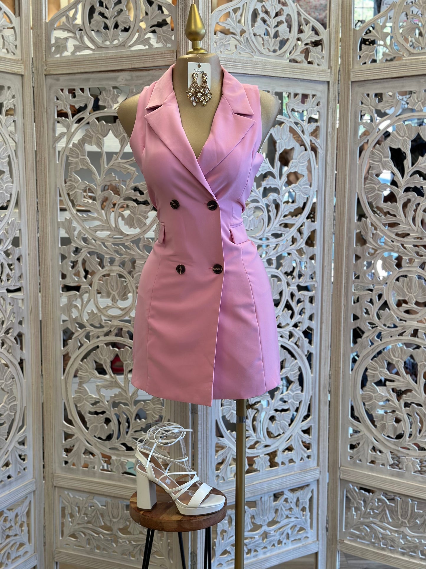 Cotton Pink Sleeveless Coat Dress