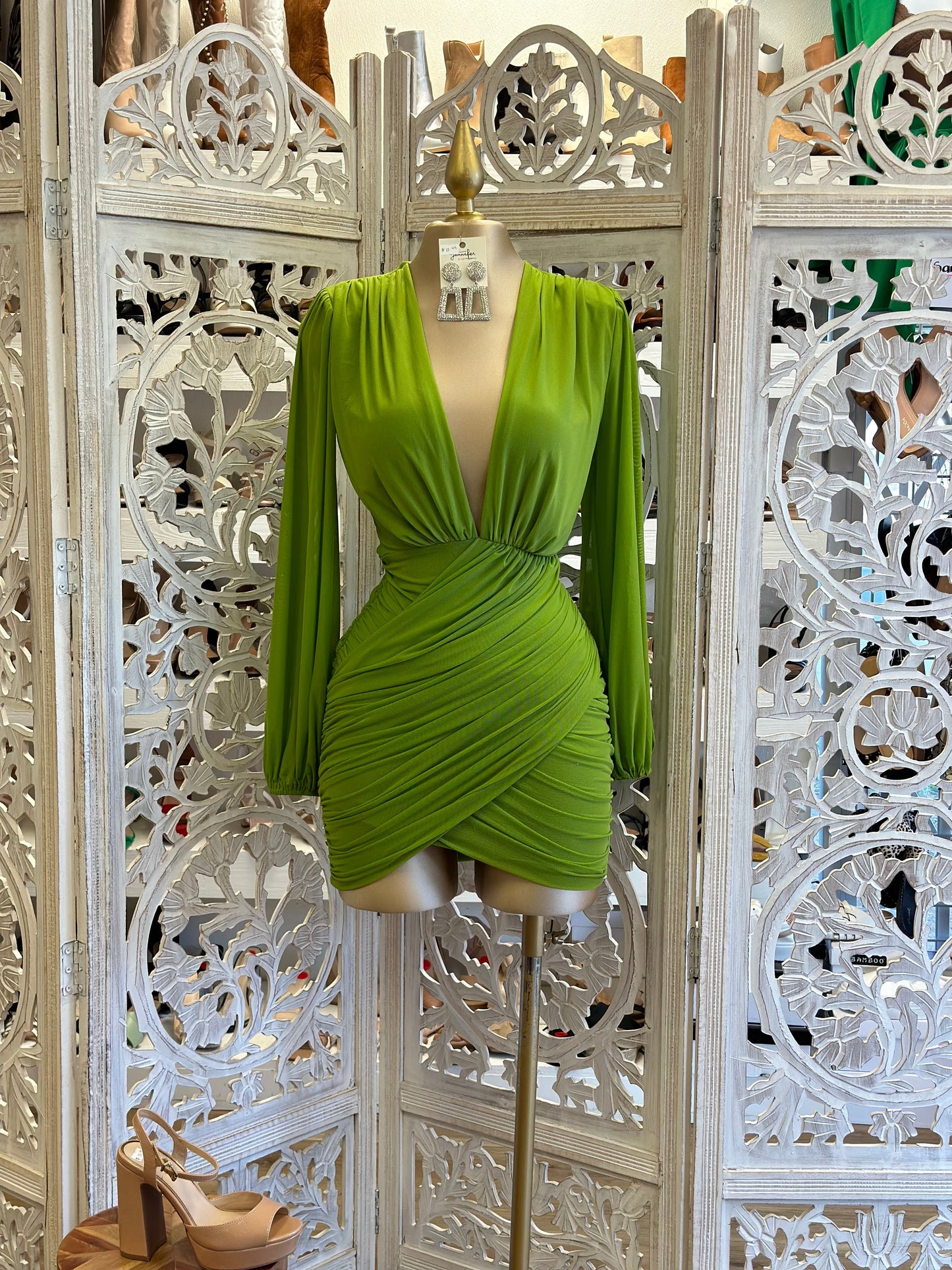 Grass Green Deep V Mini Wrapped Dress