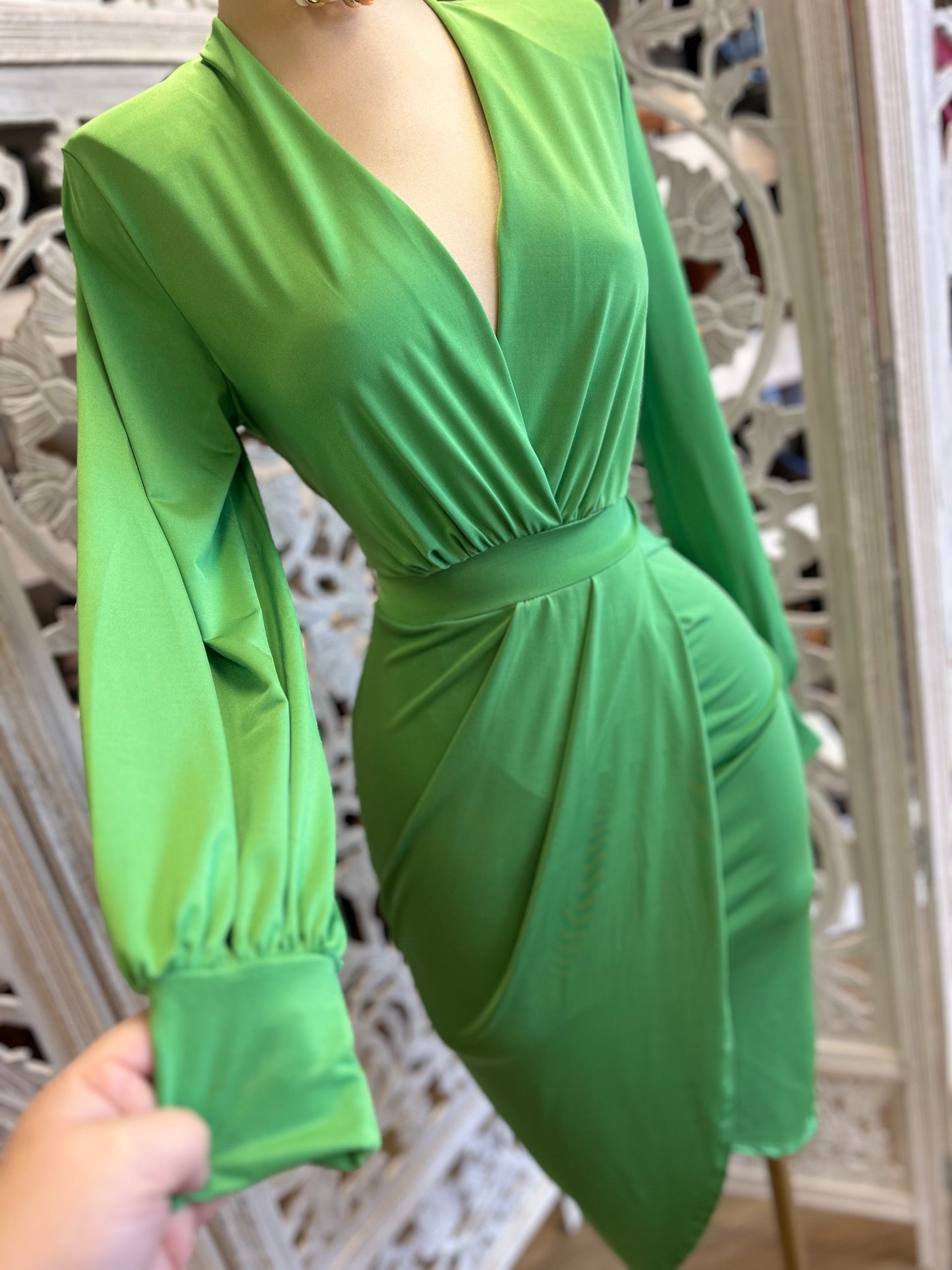 Green Draped Midi Dress- Very Stretchy