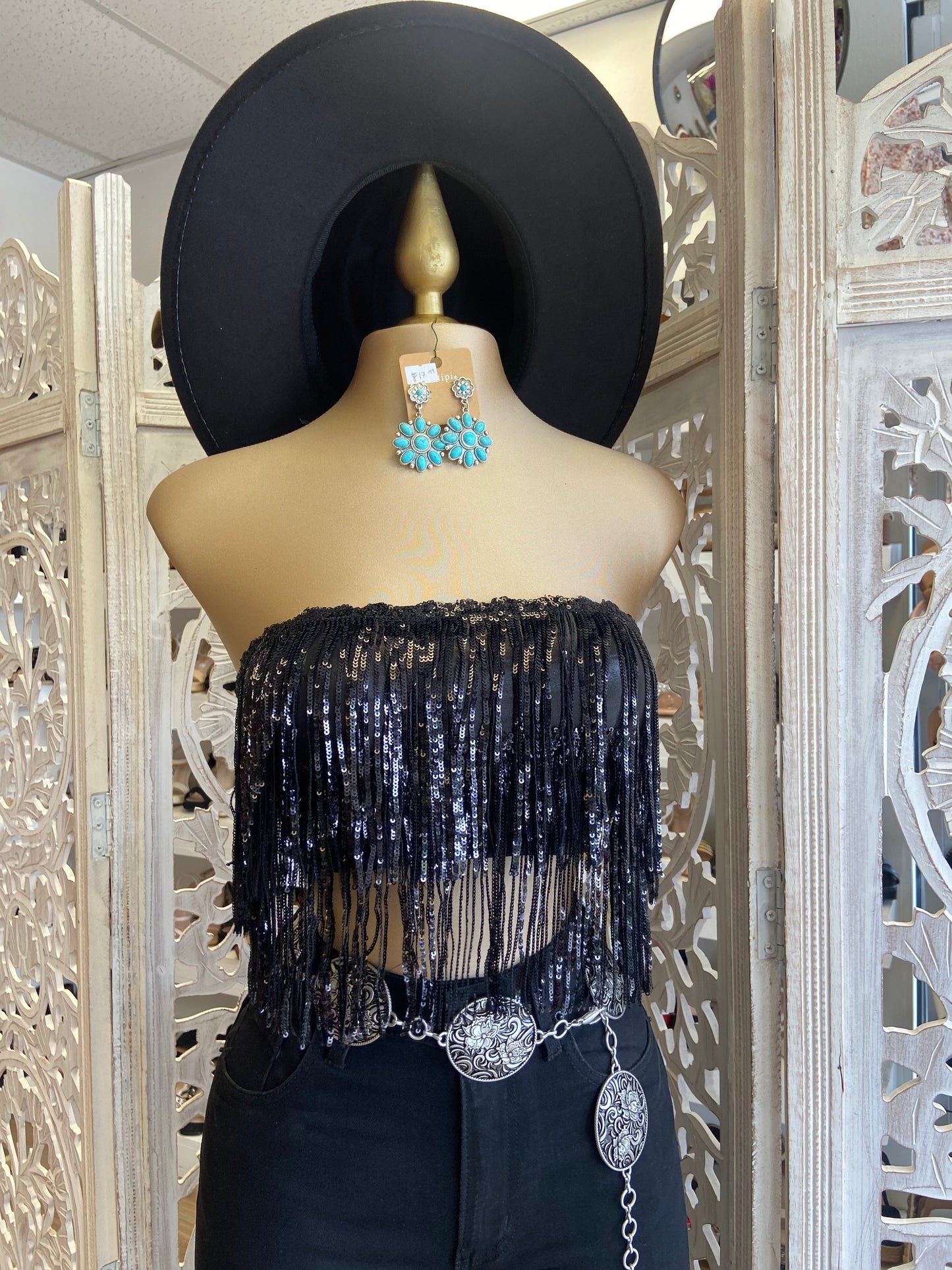 Fringe Black Sparkle Top