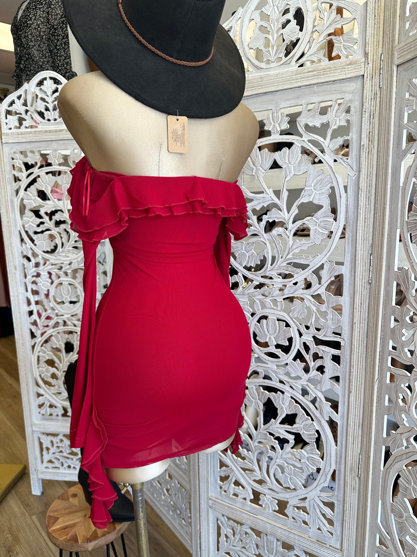 Red Ruffled Mini Dress- Stretchy