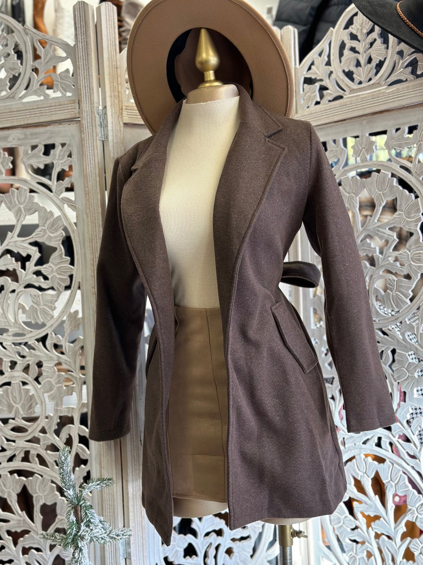 Dark Brown Tie Back Coat