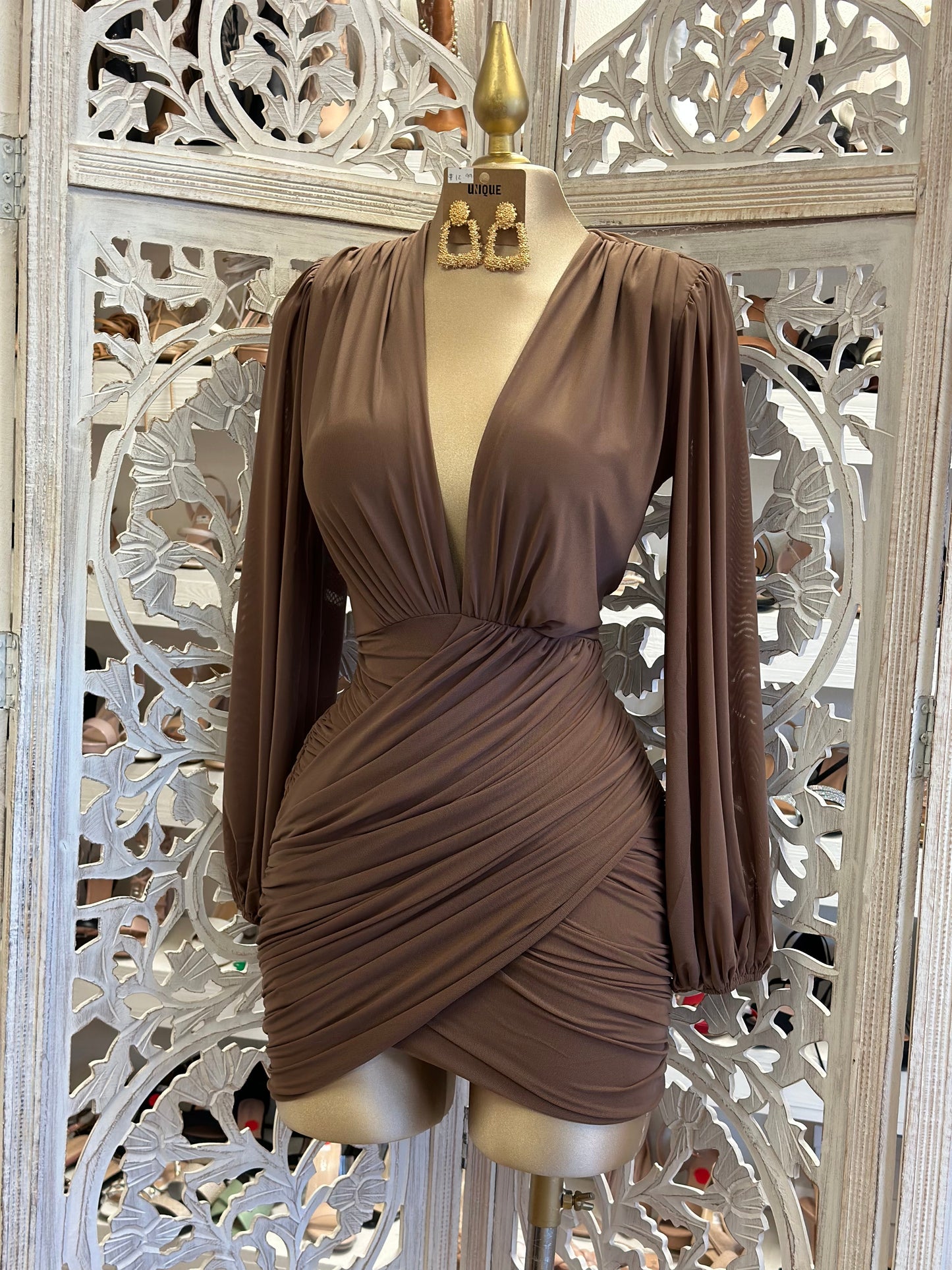 Expresso Deep V Mini Wrapped Dress