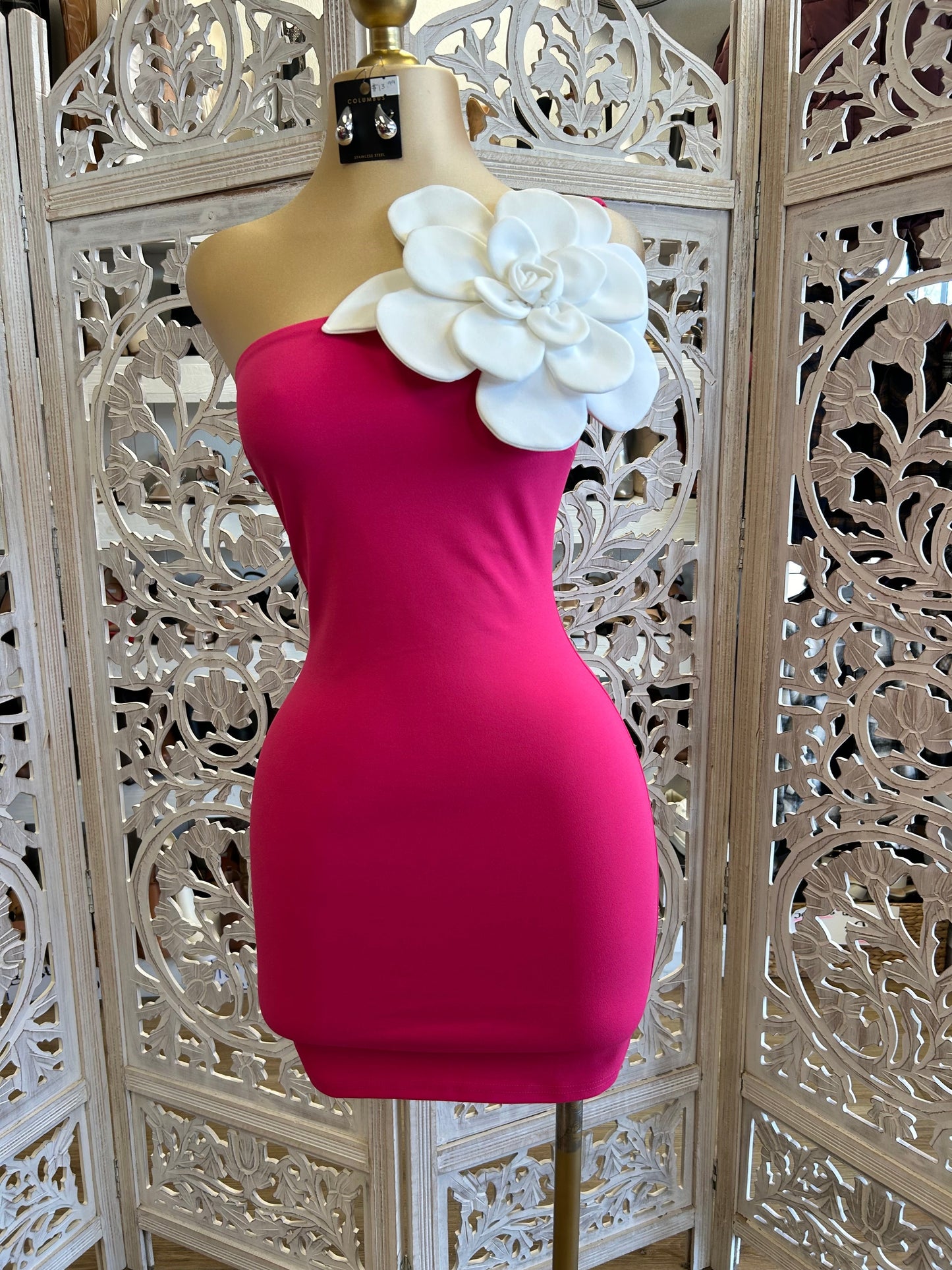 Enlarged Flower Pink Mini Dress- Stretchy