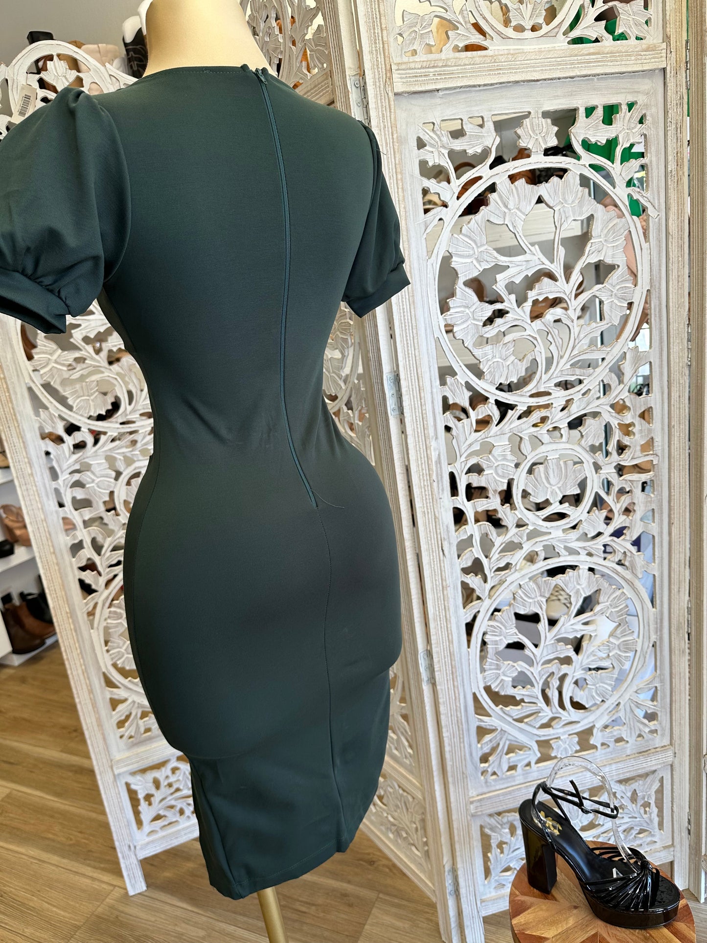 Sage Puff Sleeve Cross Front Dress