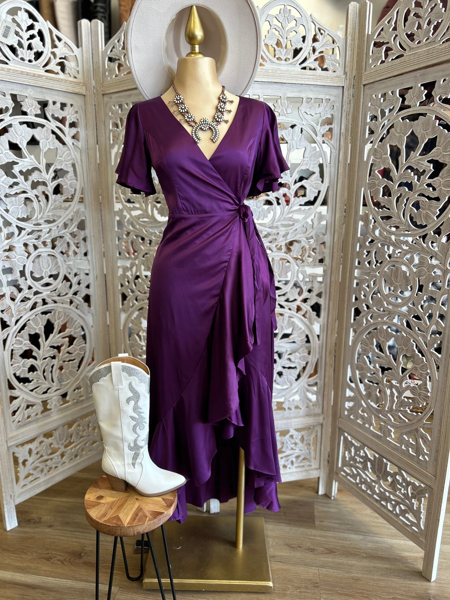 Midnight Purple Ruffle Wrapped Maxi Dress - Not Stretchy