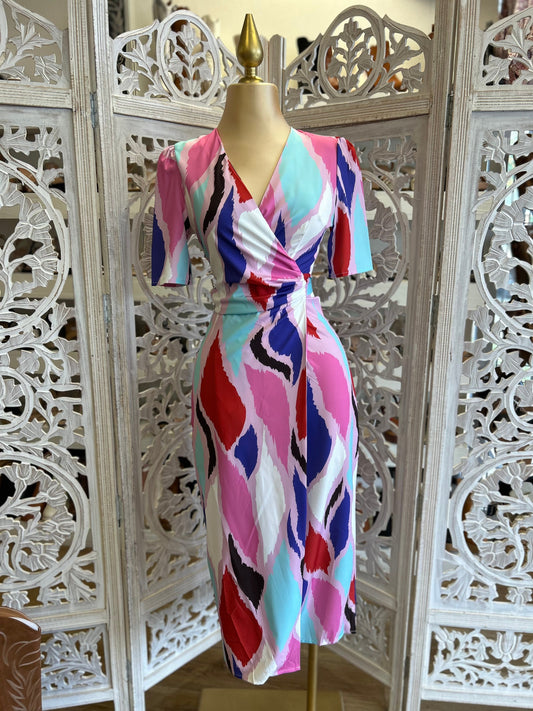 Wrapped Multicolor Midi Dress- Not Stretchy