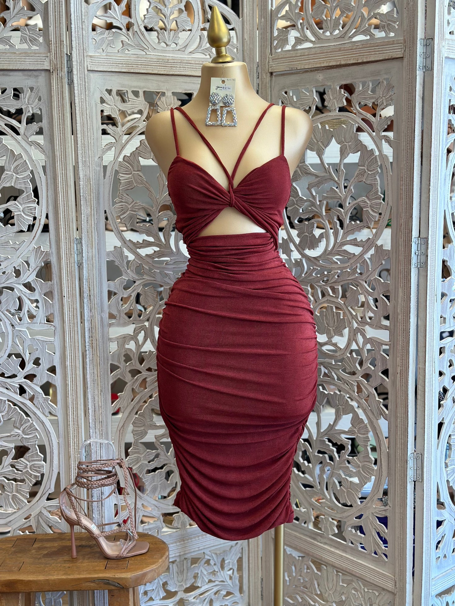 Burgundy Strappy Mini Dress