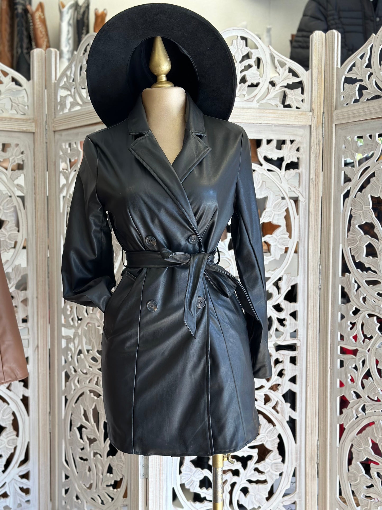 Faux Leather Trench Coath