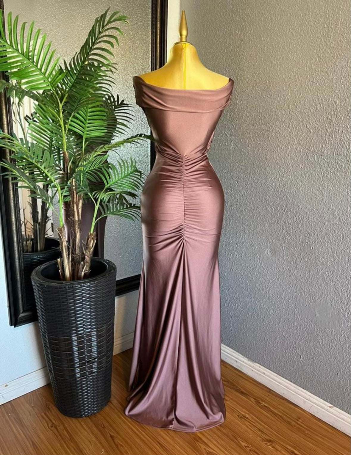 Rose Gold Wrapped Ruched Formal Dress