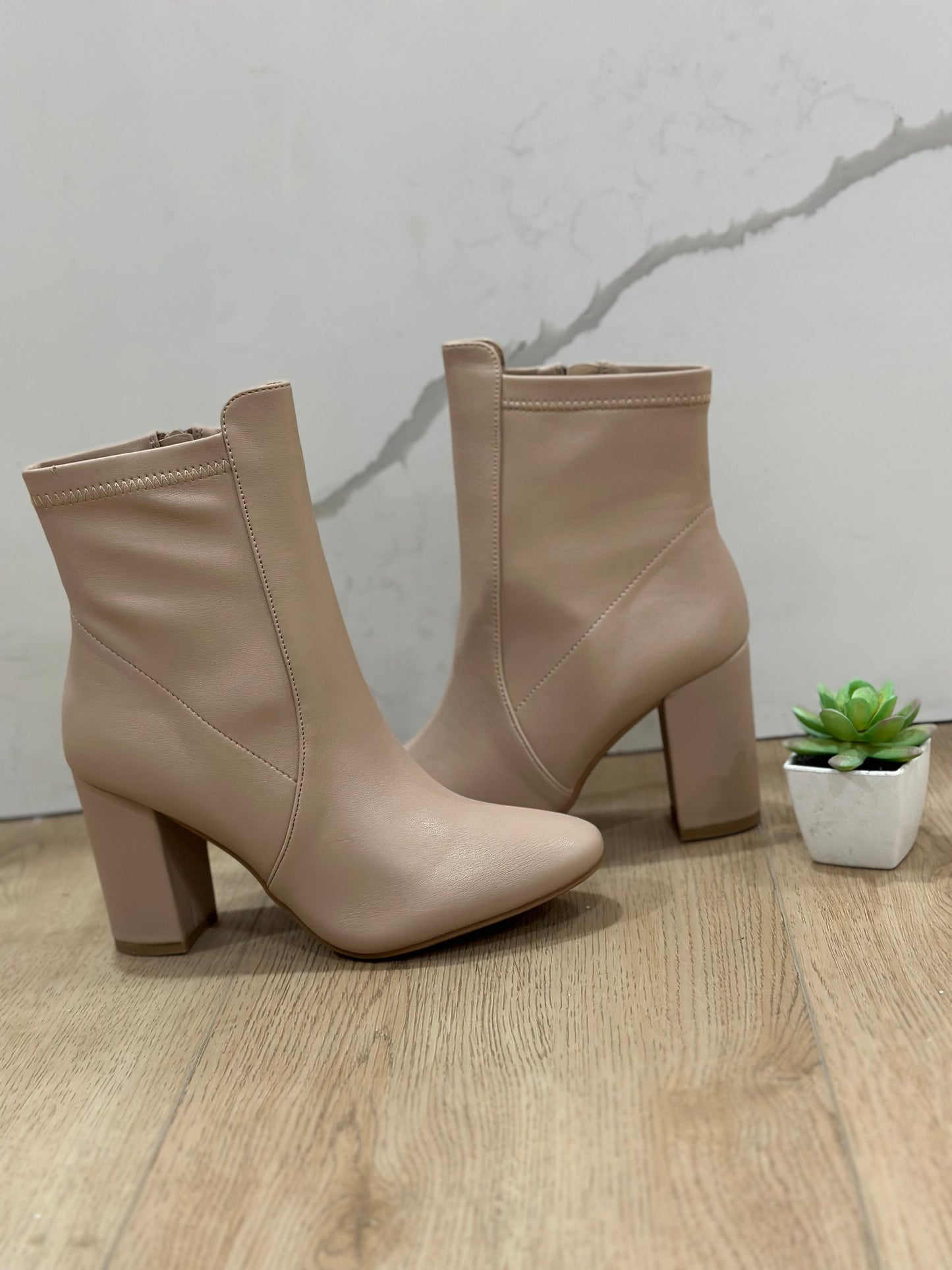 Nude Faux Leather Shoet Boots